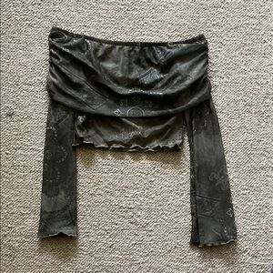 Sheer Sleeved Black Off-Shoulder Top with Long Sleeves